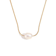 Simple Freshwater Pearl Thin Chain-Gold