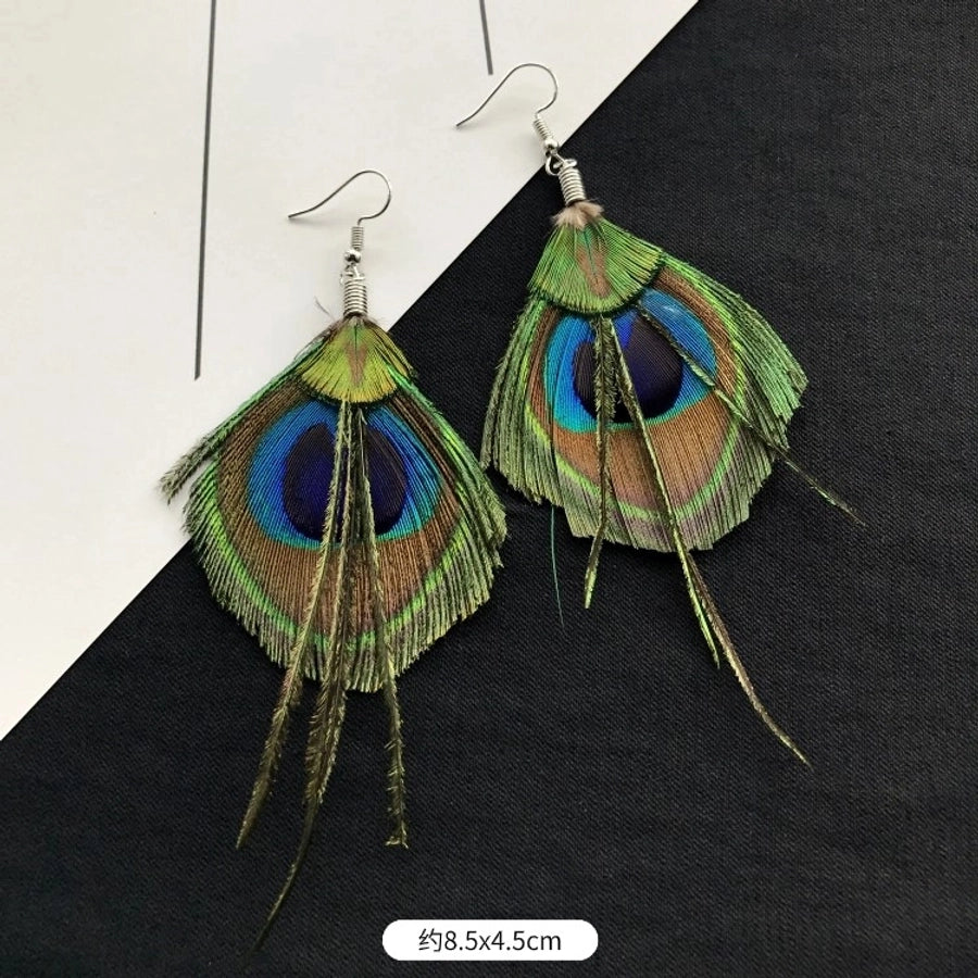 1 Pair Vintage Style Geometric Tassel Alloy Feather Drop Earrings