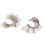 Four Pearl J-Shaped Ear Clips-Steel Color