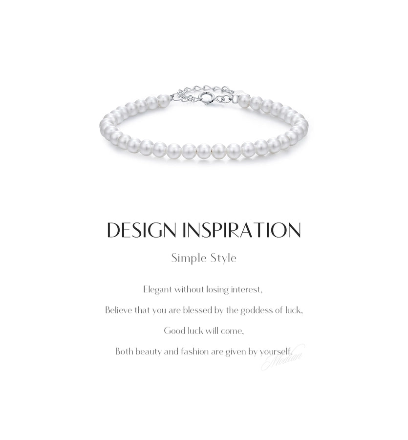 925 Sterling Silver Artificial Pearl Beaded Chain Bracelets IG Style Elegant Lady