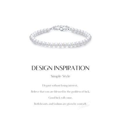 925 Sterling Silver Artificial Pearl Beaded Chain Bracelets IG Style Elegant Lady