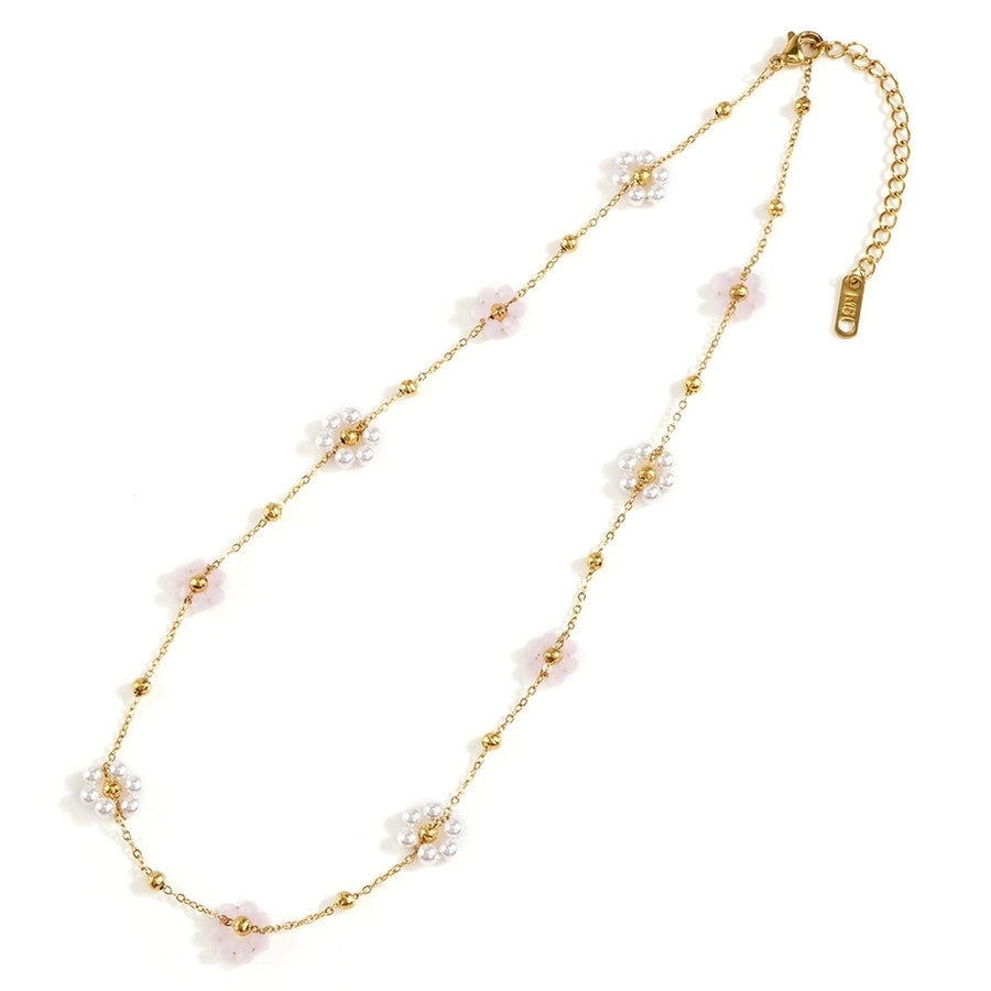 Jewelry Sweet Flower 304 Stainless Steel Artificial Crystal Necklace