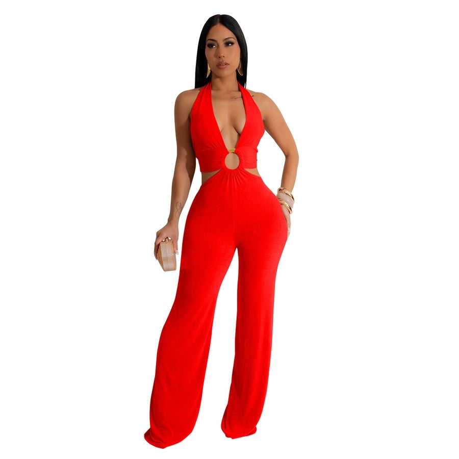 Women's Holiday Banquet Sexy Solid Color Full Length Jumpsuits