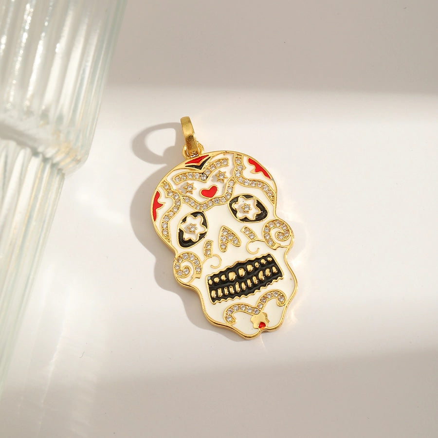 1 Piece Hole 1~1.9mm Copper 18K Gold Plated Cross Skull Polished Pendant Chain Jump Ring Jewelry Accessories