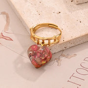 Epoxy Emperor Stone Pendant Dislocation Bamboo Adjustable Ring (Gold) [Inner Diameter: 18mm]
