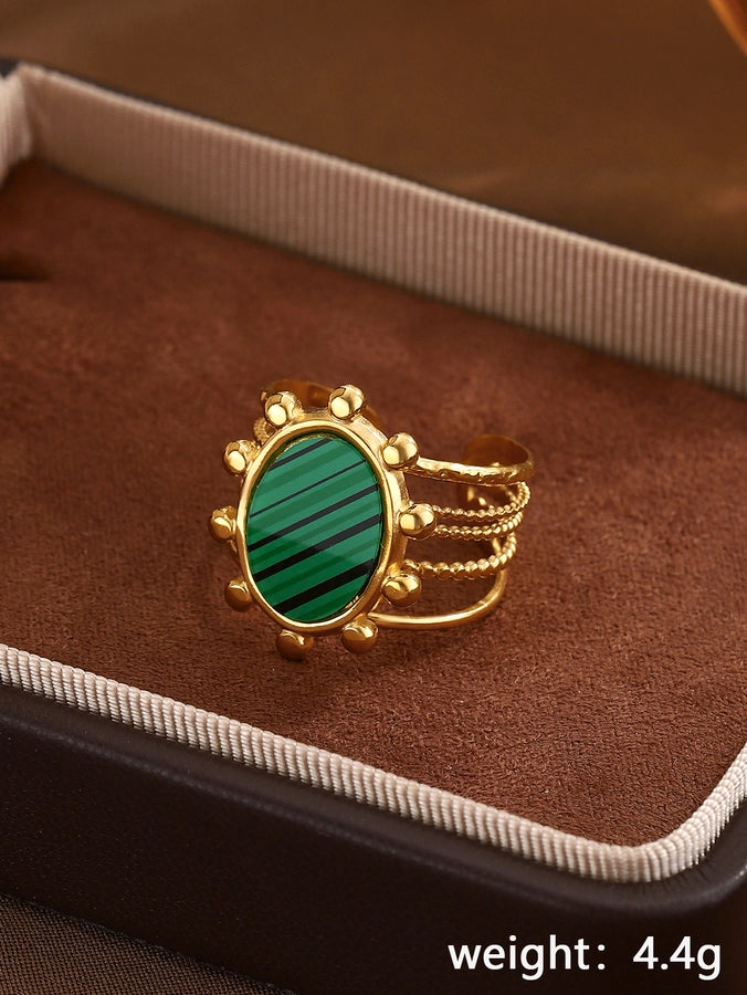 Jewelry Classical Exaggerated Simple Style Devil's Eye Oval Watermelon 316L Stainless Steel  Resin Adjustable Ring