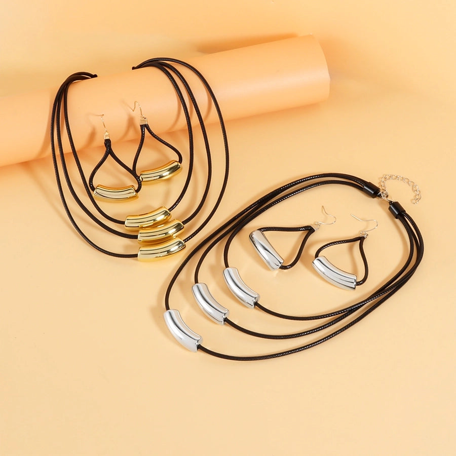 Retro Punk Geometric Arylic rope Woven Chain Layered Necklaces