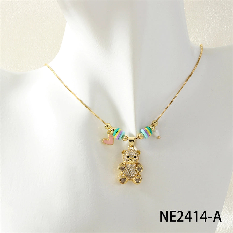 Jewelry Cute little bear Copper Zircon Inlay Pendant Necklace