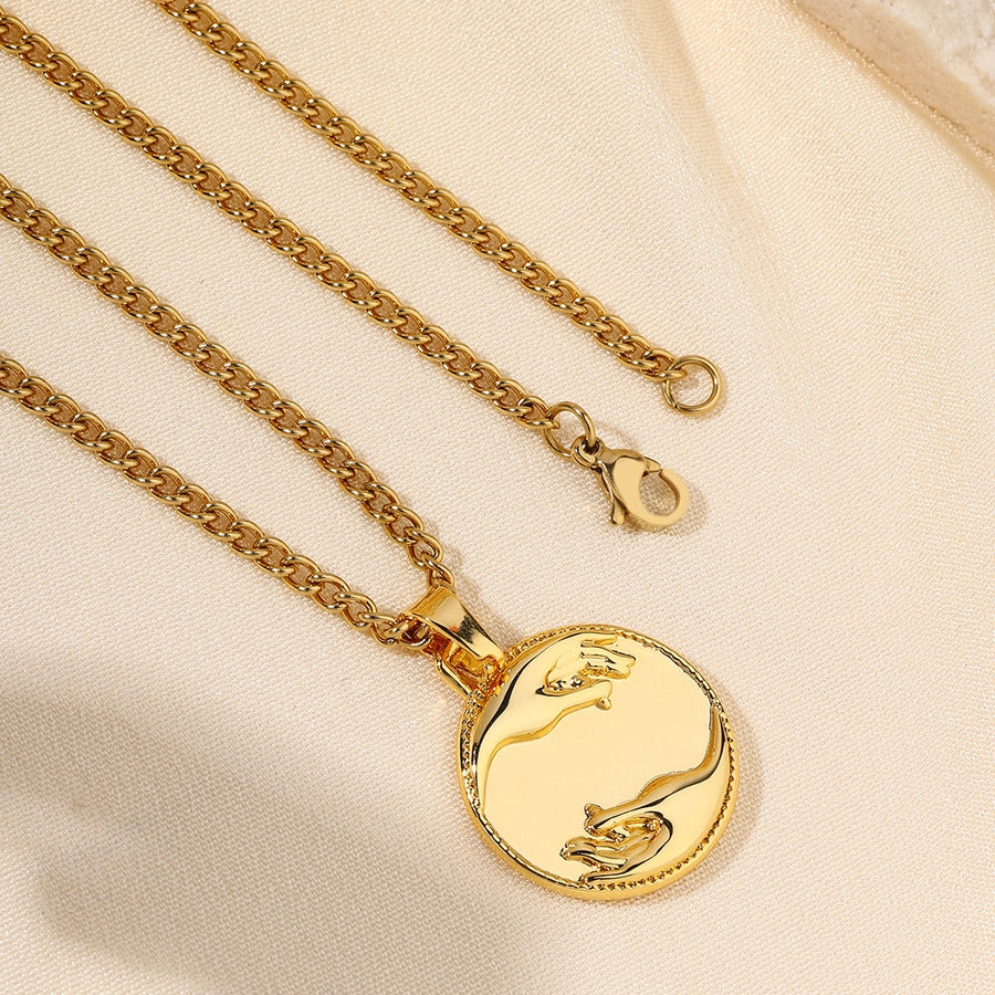 Jewelry Casual Round 304 Stainless Steel 18K Gold Plated Pendant Necklace