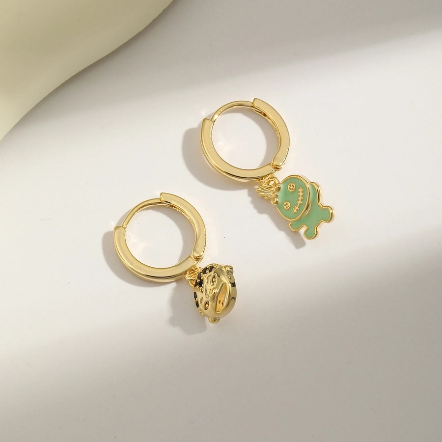 1 Set Sweet Geometric Enamel Inlay Copper Zircon 14K Gold Plated Earrings