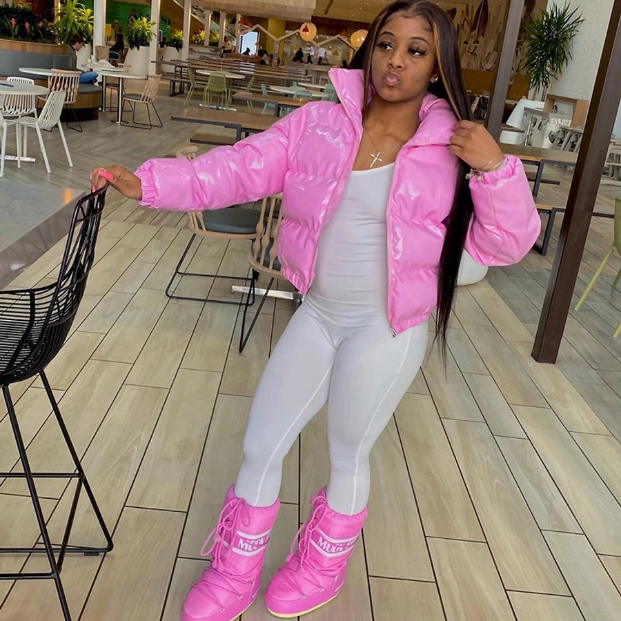 Women's Streetwear Solid Color Zipper Coat cotton clothes