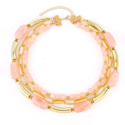 Retro Geometric Arylic Alloy Beaded Chain Paperclip Chain Layered Necklaces