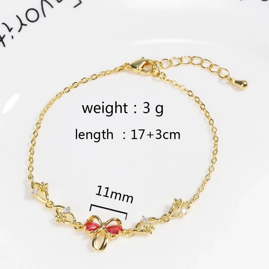 Jewelry Cute Sweet Simple Style Bow Knot Copper Zircon 18K Gold Plated White Gold Plated Bracelets