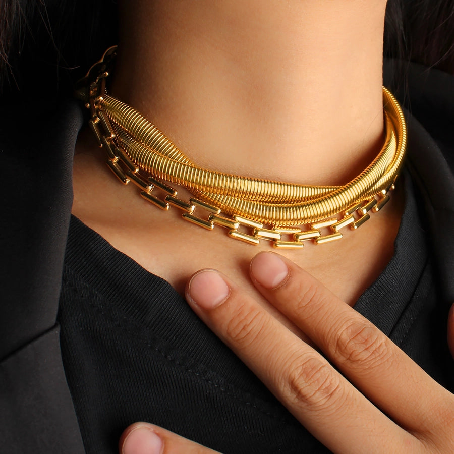 Jewelry Elegant Solid Color 304 Stainless Steel 18K Gold Plated Plating Layered Necklaces