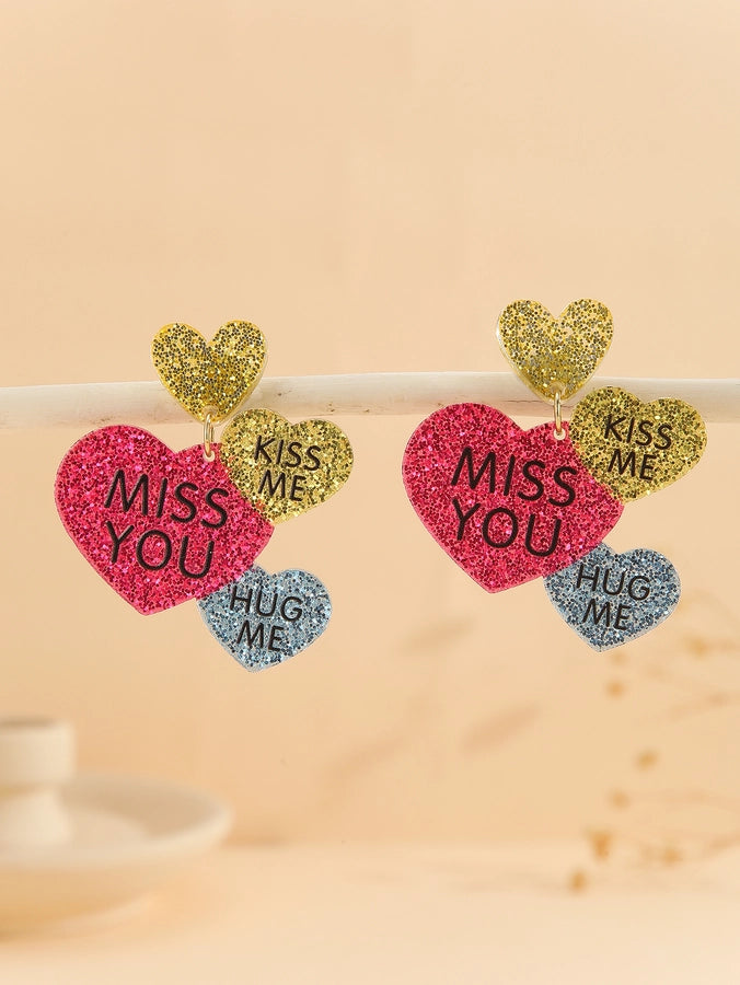 1 Pair Cute Exaggerated Double Heart Heart Shape Asymmetrical Irregular Handmade Arylic Drop Earrings