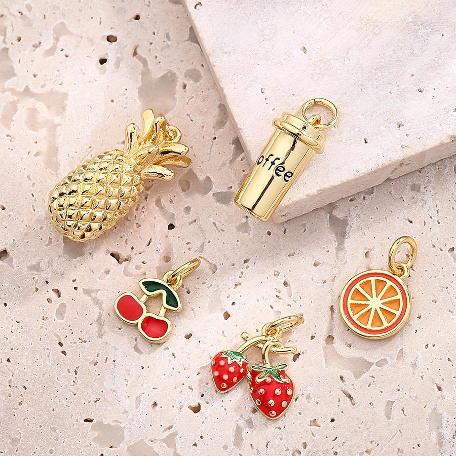1 Pc/Package 11x9mm 12x11mm 9x8mm Hole 3~3.9mm Copper 18K Gold Plated Cherry Strawberry Pineapple Polished Pendant Jewelry Accessories
