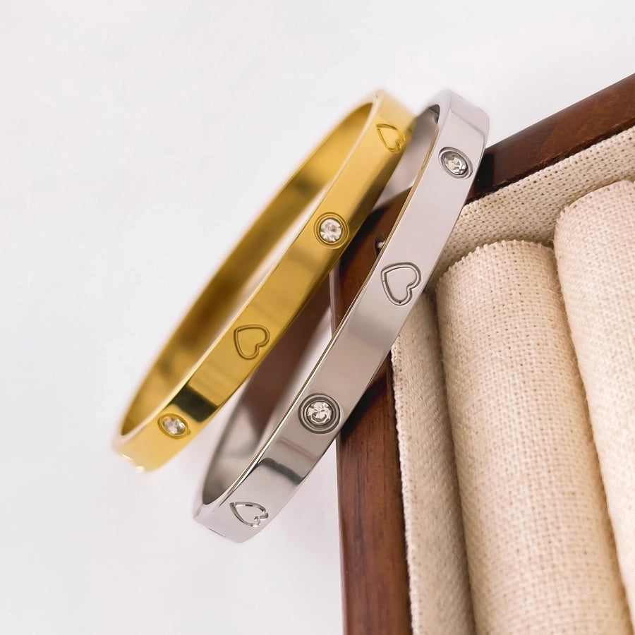 IG Style Nordic Style Luxurious Geometric 316L Stainless Steel  18K Gold Plated Zircon Bangle In Bulk Stainless Steel Bracelets