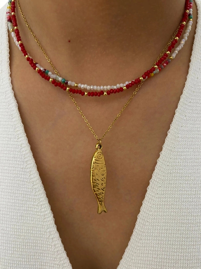 Casual Vintage Style Fish 18K Gold Plated 316L Stainless Steel  Arylic Beaded Chain Beaded Necklaces