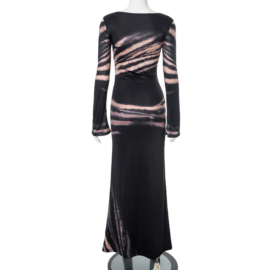 Women's Hip skirt Streetwear Round Neck Long Sleeve Printing Maxi Long Dress Daily