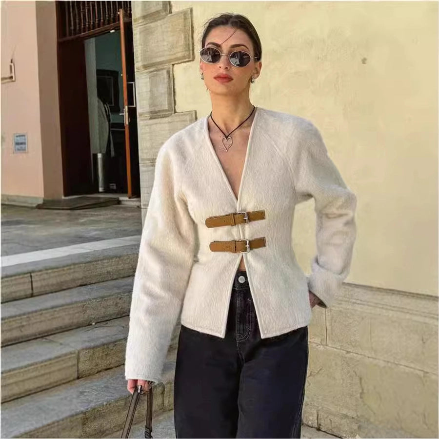 Women's Elegant Solid Color Woolen Coat