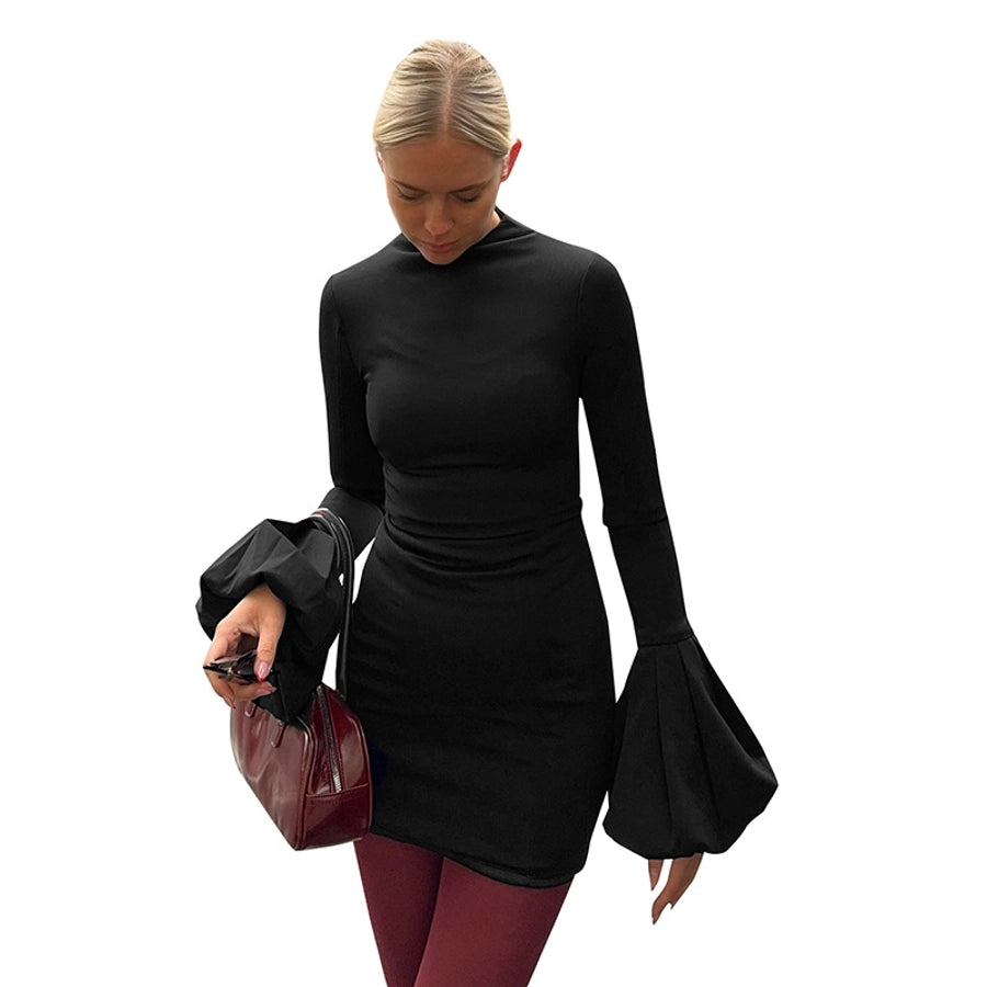 Women's Hip skirt Streetwear Round Neck Popover Long Sleeve Solid Color Above Knee Holiday Travel