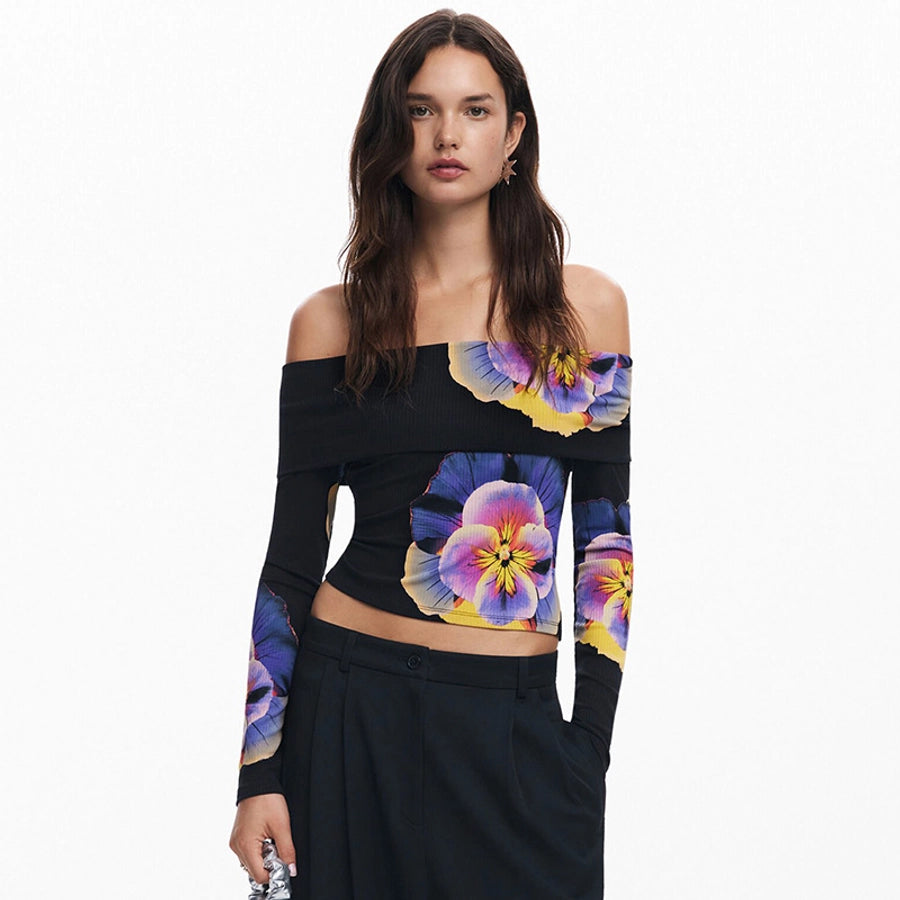 Women's Bandeau Long Sleeve T-Shirts Streetwear Flower