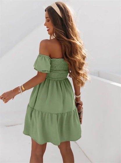 women's a-line skirt fashion boat neck patchwork short sleeve solid color above knee daily