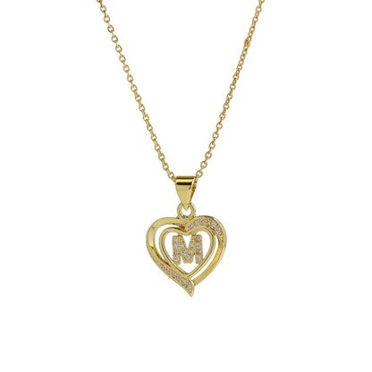 Brass cable chain Plating Letter Heart Shape Pendant Necklace