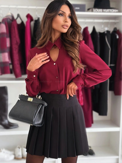 Blouse Long Sleeve Blouses Button Streetwear Solid Color