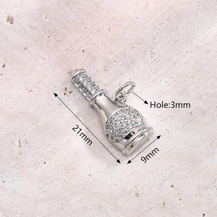 1 Pc/Package 14x7mm 18x11mm 21x9mm Hole 3~3.9mm Copper Zircon White Gold Plated Wine Glass Wine Bottle Polished Pendant Jewelry Accessories
