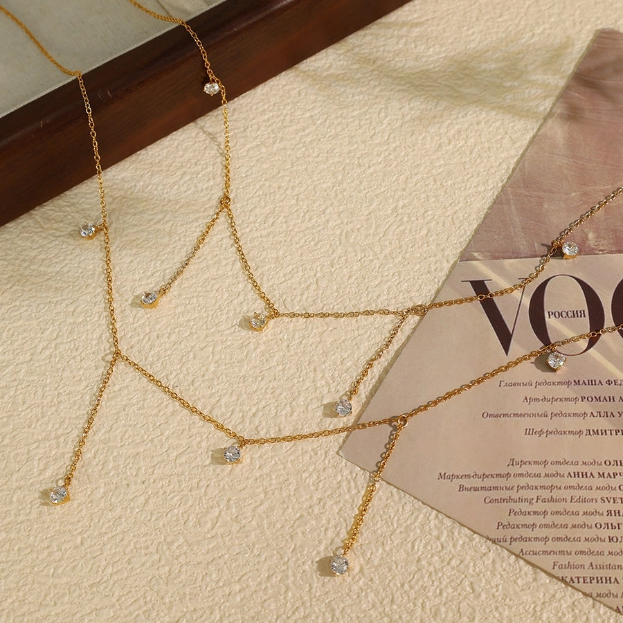 Jewelry IG Style Elegant Round 304 Stainless Steel Zircon 18K Gold Plated Polishing Plating Inlay Pendant Necklace