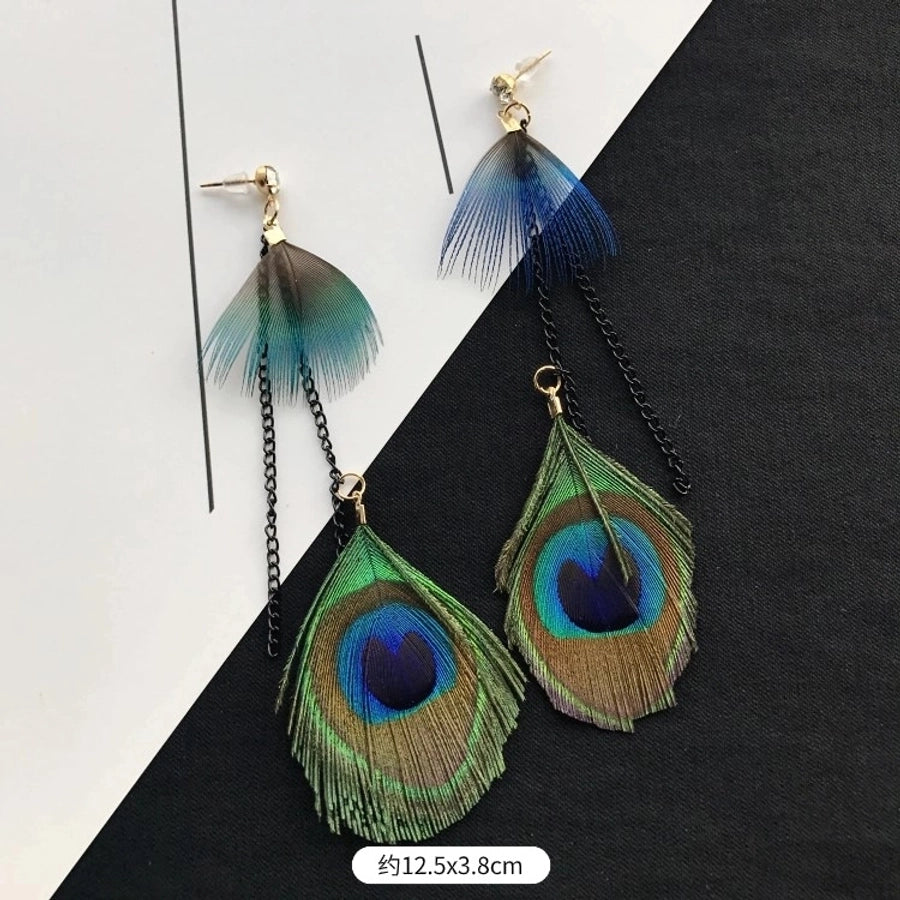 1 Pair Vintage Style Geometric Tassel Alloy Feather Drop Earrings