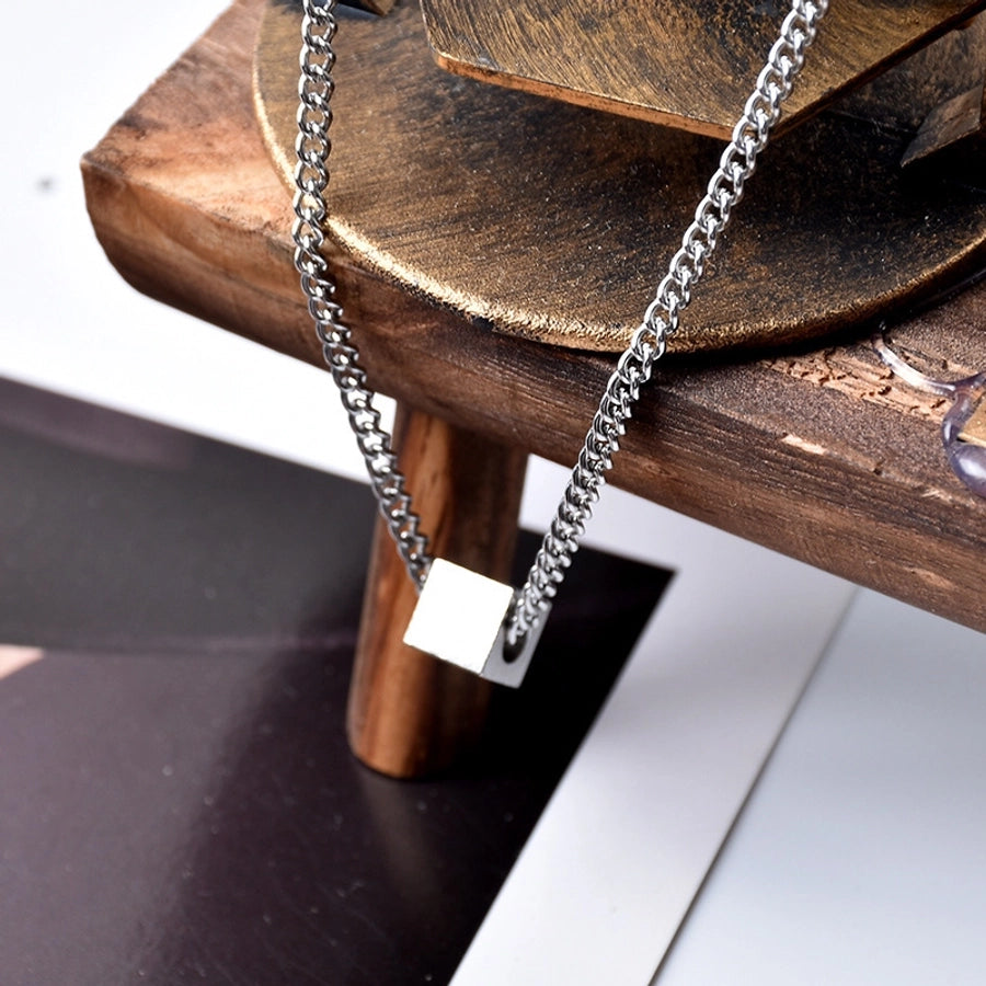 Geometric Square Necklace Men's Trendy Hip Hop Style Simple All-Matching Hoodie Clavicle Chain Niche Design