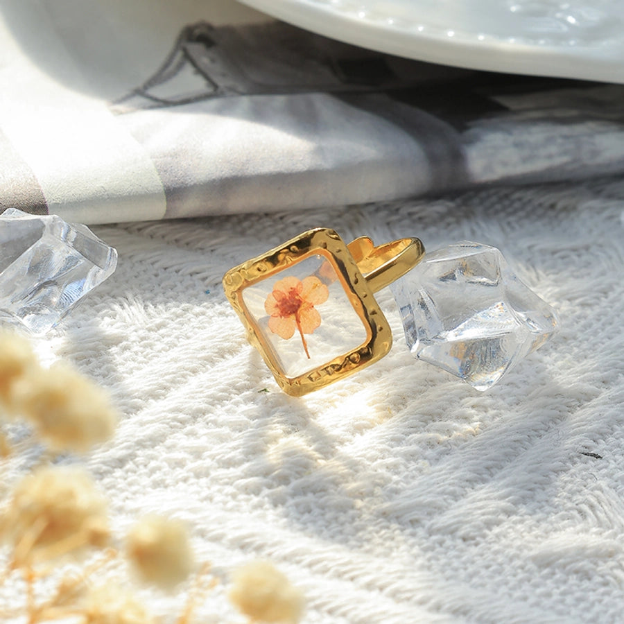 Jewelry French Style Sweet Commute Heart Shape Flower 304 Stainless Steel 14K Gold Plated Open Rings