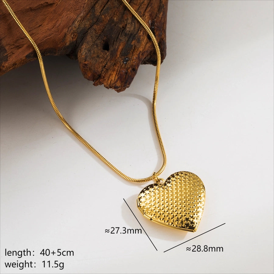 Jewelry Casual Commute Heart Shape Solid Color 304 Stainless Steel 18K Gold Plated Plating Pendant Necklace