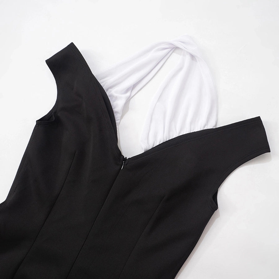 Women's Hip skirt Elegant Halter Neck Contrast Binding Short Sleeve Contrast Binding Above Knee Daily