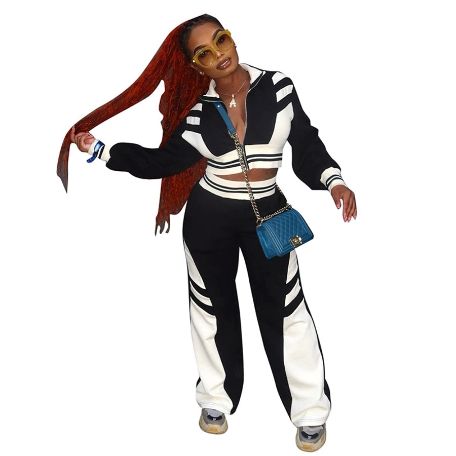 Daily Women's Streetwear Color Block Spandex Polyester Twilled Satin Pants Sets Pants Sets
