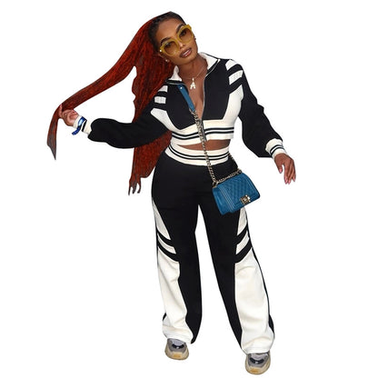 Daily Women's Streetwear Color Block Spandex Polyester Twilled Satin Pants Sets Pants Sets