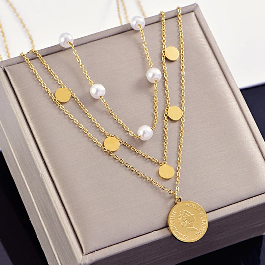 Jewelry Elegant Lady Streetwear Human Geometric 304 Stainless Steel Plating Layered Necklaces