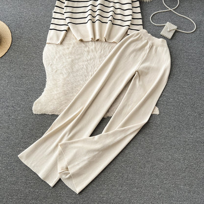 school outdoor daily women's simple style stripe simple spandex polyester knit elastic waist pants sets pants sets