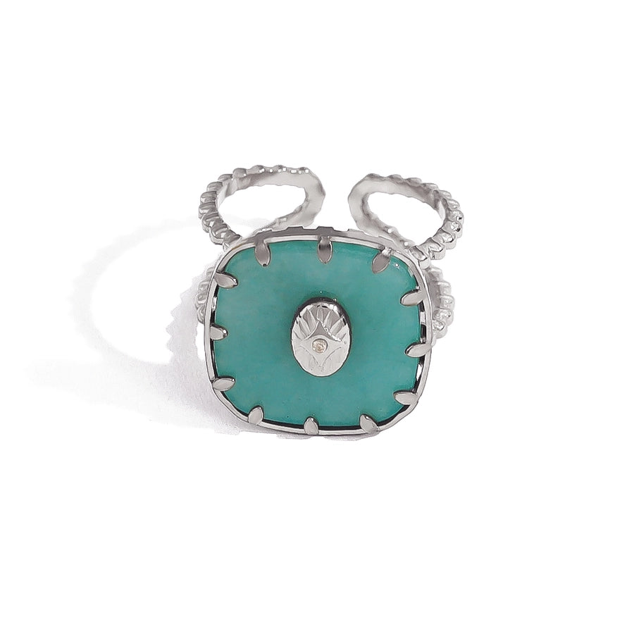 Jewelry IG Style Vacation French Style Geometric 304 Stainless Steel Natural Stone 18K Gold Plated Open Rings