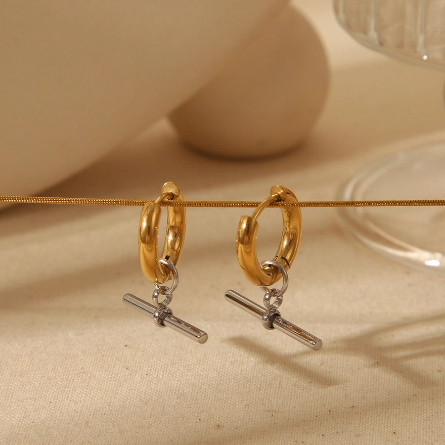 1 Pair Retro Luxurious Commute T shape Geometric Solid Color Plating 304 Stainless Steel 18K Gold Plated Drop Earrings