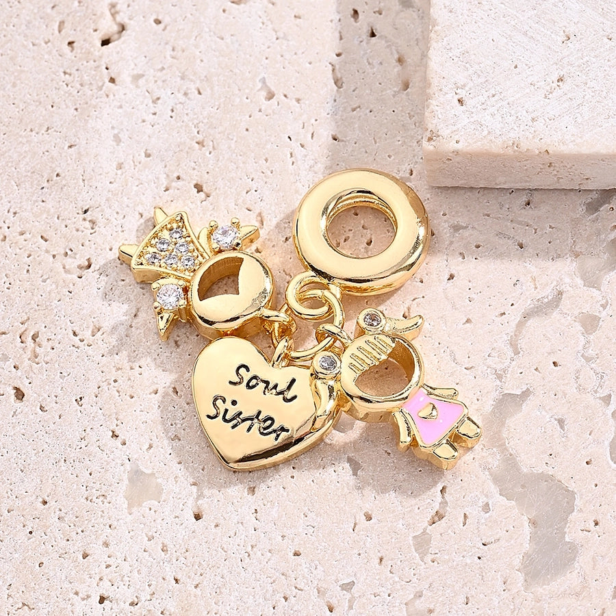 1 Piece 26mm 28mm 30mm Hole 4~4.9mm Copper Zircon 18K Gold Plated Sun Heart Shape Airplane Beads Jewelry Accessories