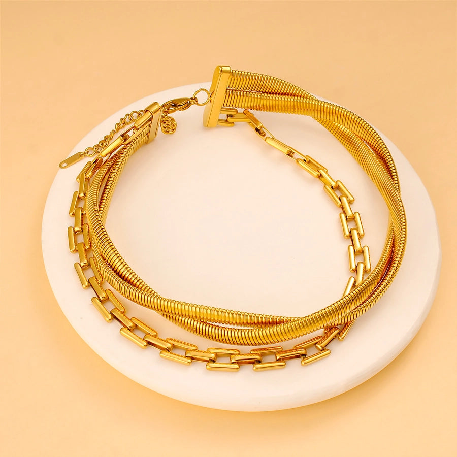Jewelry Elegant Solid Color 304 Stainless Steel 18K Gold Plated Plating Layered Necklaces