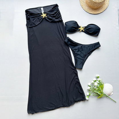 Women's Sexy Solid Color 3 Pieces Set Bikinis Swimwear