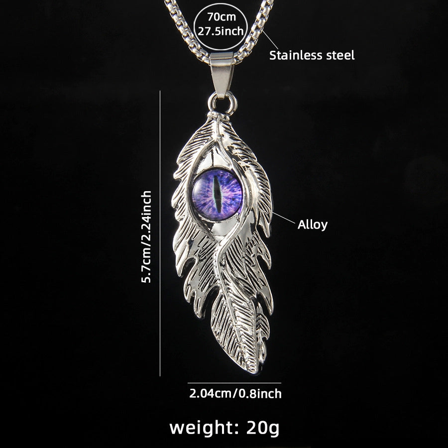 Hip-Hop Devil's Eye Feather 201 Stainless Steel Alloy Unisex Pendant Necklace