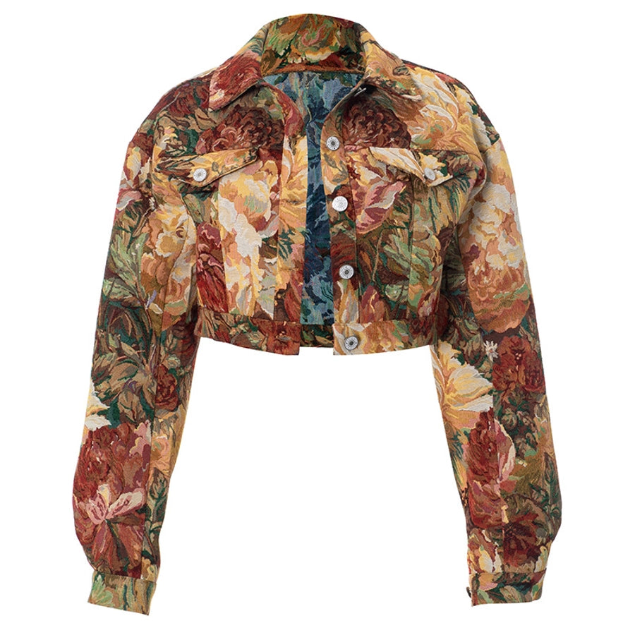 Women's Streetwear Flower Single Breasted Coat