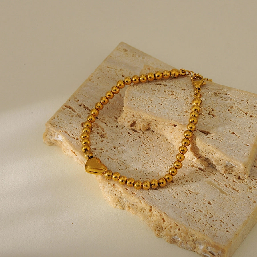 Simple Style Classic Style British Style Heart Shape 304 Stainless Steel ball chain Bracelets In Bulk Stainless Steel Bracelets