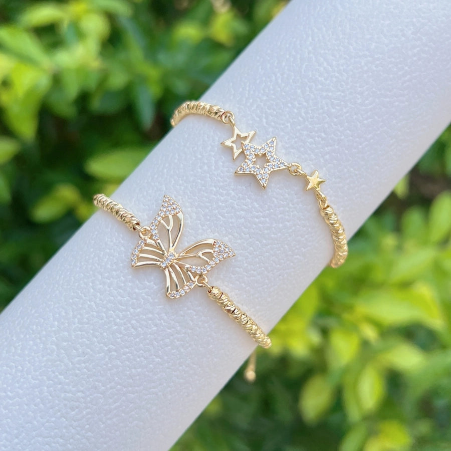 Copper Twisted Rope Chain 18K Gold Plated Plating Inlay Pentagram Cross Butterfly Zircon Bracelets