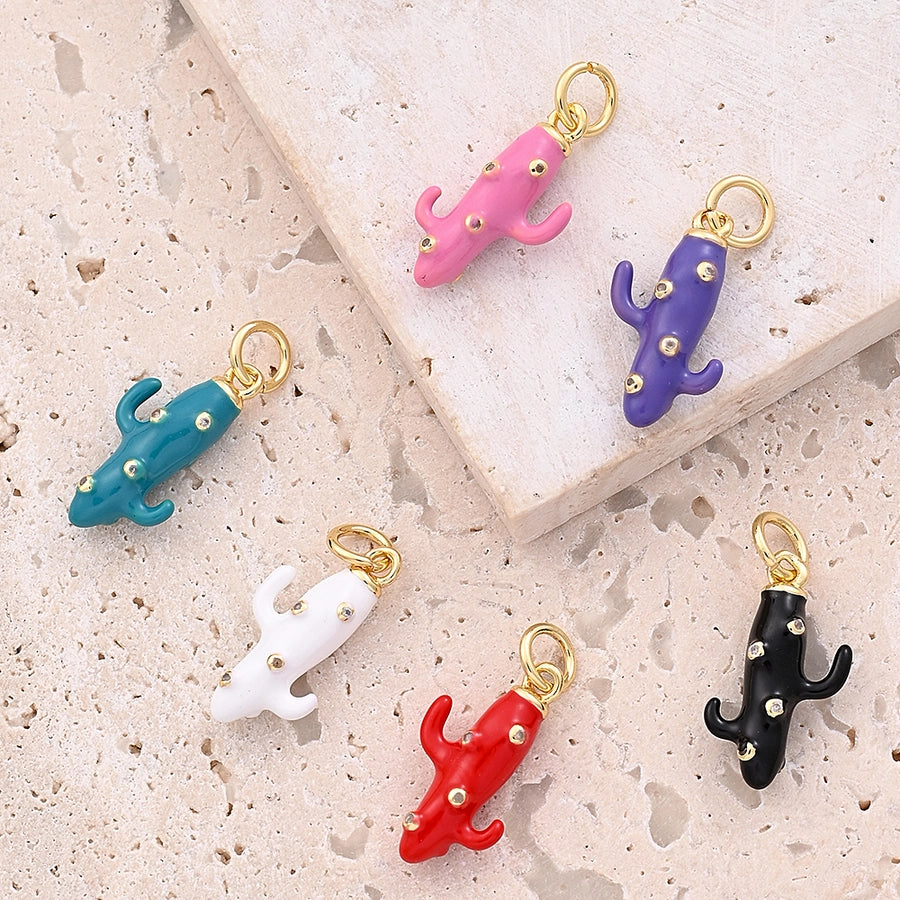 1 Pc/Package 16.5x9mm Hole 3~3.9mm Copper Zircon 18K Gold Plated Cactus Polished Pendant Jewelry Accessories